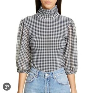 GANNI Gingham Check Mesh Turtleneck- S/4